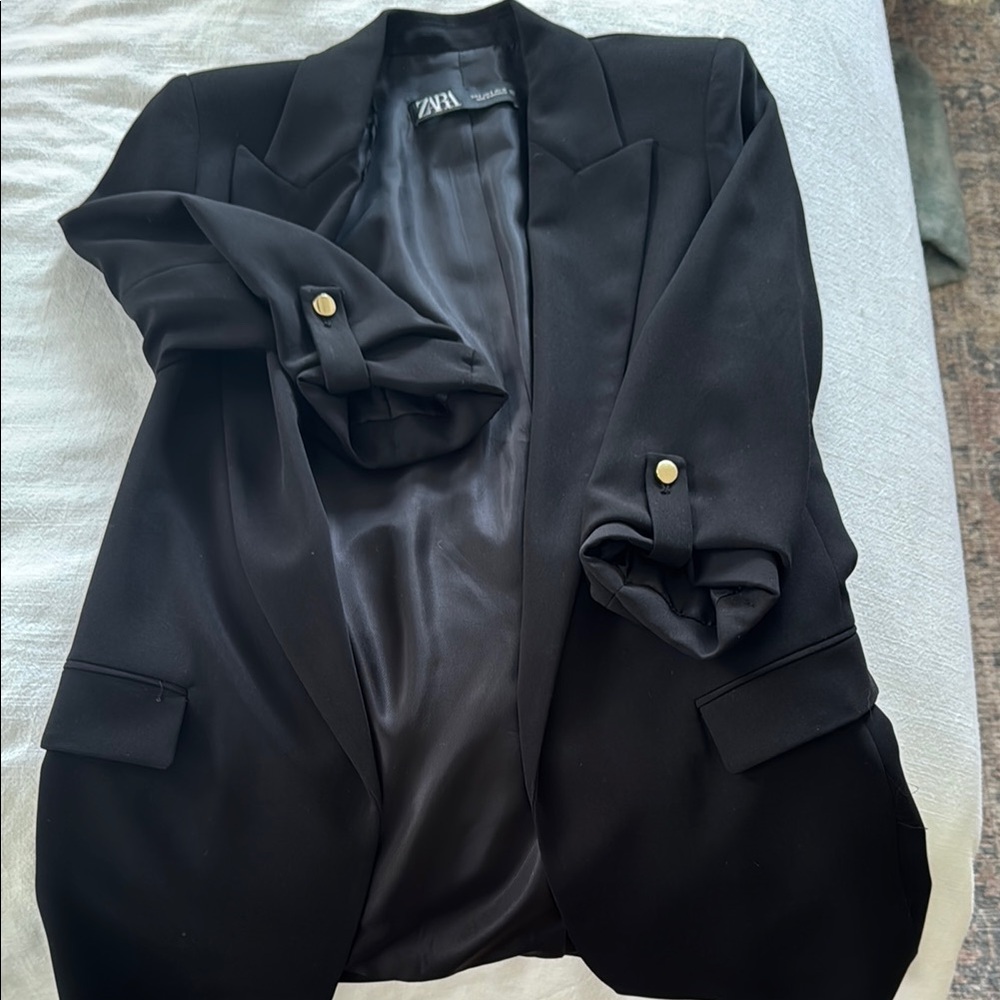 Zara Elegant Black Blazer with Gold Accents